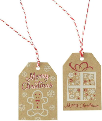 100 Pack Brown Kraft Paper Christmas Gift Tags， Xmas Brown Kraft Gift Tags with Jute Twine Baker Twine for DIY Xmas Holiday Present Wrap Stamp and Label Package Name Card