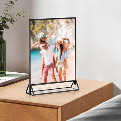 12PCS Acrylic Black Sign Holders, Wedding Table Sign Double Sided Holder, Acrylic Black Frame Sign Holders Display Stand for Wedding Table Numbers, Restaurant Sign, Menu, Photo (4" x 6")