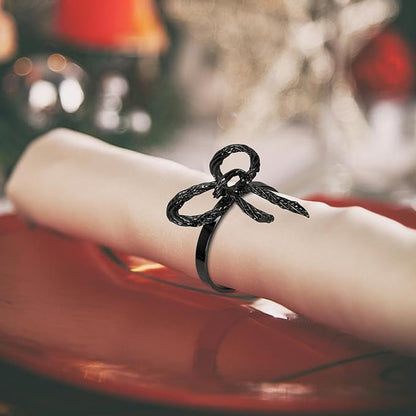 Pack of 6 Napkin Rings Alloy Hollow Out Flower Napkin Holder Dinning Table Napkin Ring for Dinner Parties Wedding Banquet Table Setting Family Gatherings Table Decor（Black，6）
