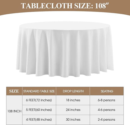 Round Tablecloth 8 Pack 108 Inch White Tablecloths Washable Decorative Linen Polyester Table Clothes Cover for Dining Table Banquets Buffet Parties and Wedding