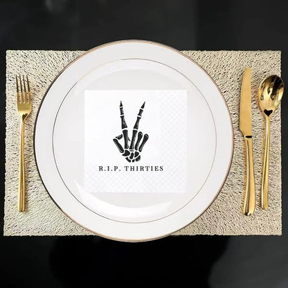 SharkBliss RIP Thirties Cocktail Napkins, 100 Pack RIP Thirties Death to My 30s Dirty 40 Birthday Paper Cocktail Beverage Napkins in Bulk for 40th Birthday | 2-Ply, 5x5" (RIP Thirties Napkins)