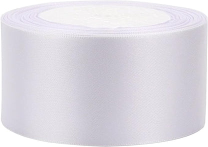 White Solid Satin Ribbon 2 Inch 25 Yards Solid Polyester Fabric Ribbon for Gift Wrapping Wedding Christmas Baby Shower Birthday Party Decoration Handmade Immortal Flower Craft