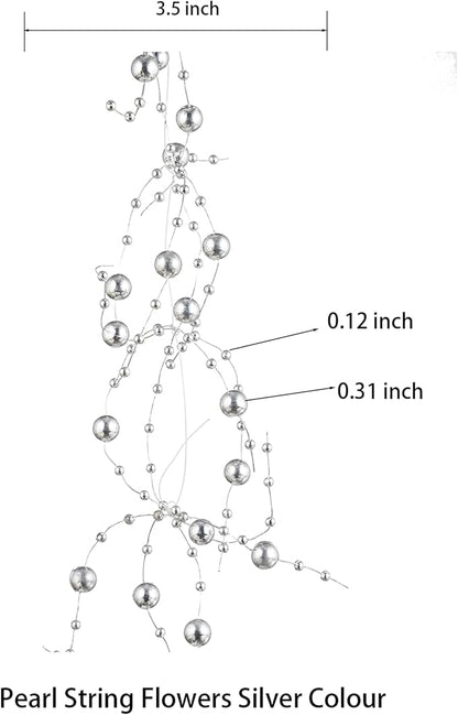 13Feet Pearl String Spool Roll for Floating Candles Faux Pearls Strands Garland for Vase Filler Wedding Centerpiece Christmas Table Decor (Silver)