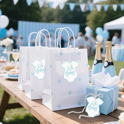 100Pcs Gift Tags with String Oh Baby Sign Blue Baby Clothes Large Gift Tags with 65 Ft Jute Twine Cute Tags White Paper Gift Tag for It's a Boy Gender Reveal Baby Shower Party Gift Wrap Tag