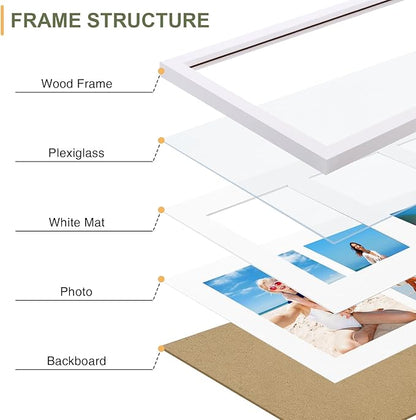 Vittanly 8x14 Picture Frames Collage, Displays 3Pcs 4x6 Pictures with Mat, Collage Picture Frame for Horizontal or Vertical Display, White, 1 Pack
