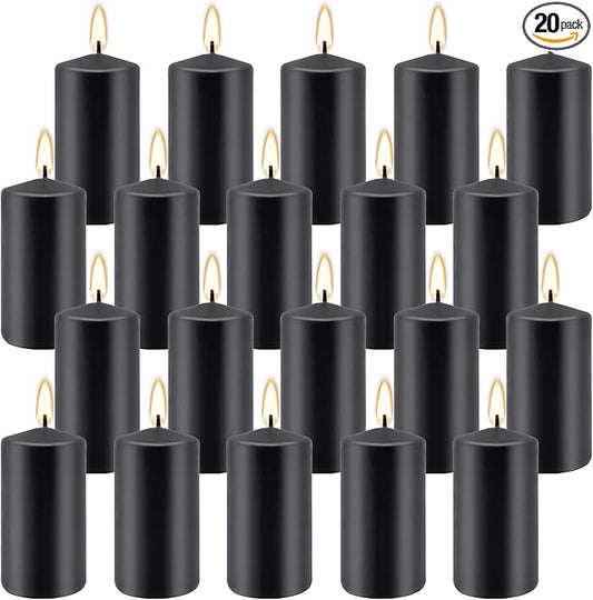 Set of 20 | 2X 4 inch Tall Pillar Candles, Soy Wax. Perfect for Candlelight Dinner, Home Decoration, Party, Wedding.(Black)