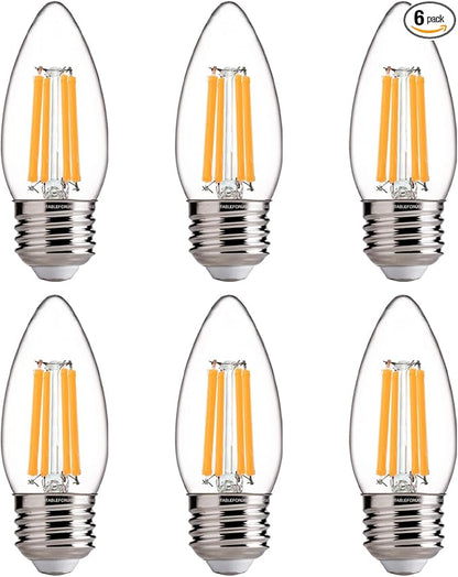 FLSNT 100W Equivalent LED Candelabra Bulbs, 800LM Dimmable LED Chandelier Light Bulbs, 2700K Soft White, E26 Base, 6 Pack UL Listed.
