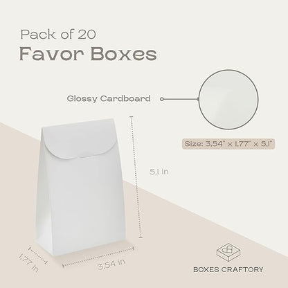 Boxes Craftory Pack of 20 Party Favor Boxes (3.54 x 1.77 x 5.11 inch) - Ideal for Wedding, Baby Shower and Bridal Shower - White