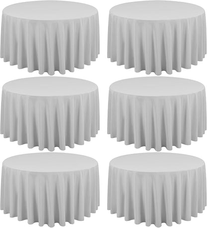 6 Pack Light Grey Round Tablecloths - 120 Inch, Polyester Table Cover, Stain and Wrinkle Resistant Washable Fabric Table Cloth for Wedding Banquet Parties