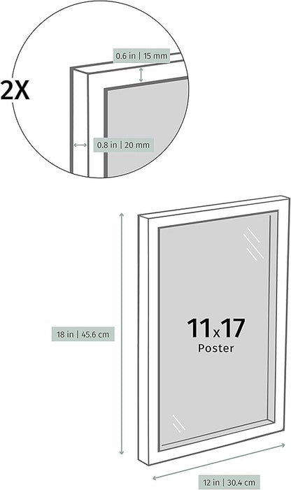 Opposite Wall - 11x17 in - Black Solid Oak Wood Picture Frame - Lightweight, Versatile & Shatterproof - Wall Hanging Poster or Photo Frame - Wall Decor for Office, Gallery & Home