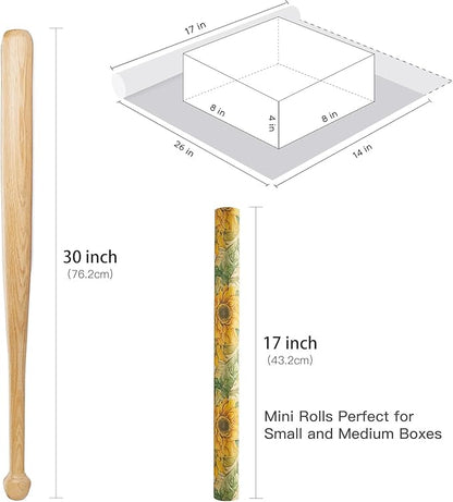 RUSPEPA Sunflower Wrapping Paper Roll for Women Girls, Mini Roll, Watercolor Sunflower Design, Fall Floral Kraft Gift Wrp Paper for Birthday, Thanksgiving, Autumn Gifts, 17 Inches x 16.4 Feet