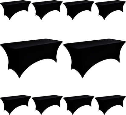 10-Pack 6ft Black Spandex Table Covers for Rectangle Standard Folding Tables - Wrinkle Resistant Stretch Tablecloths - Ultimate Fitted Table Protector for Parties, Banquet, Wedding