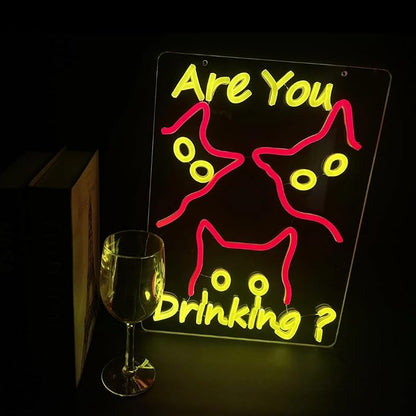 Are You Dringking Neon Sign Cat Neon Sign for Wall Decor,Cat Beer LED Neon Signs for Beer Wine Bar Kitchen Restaurant Home Pub Party Man Cave Club
