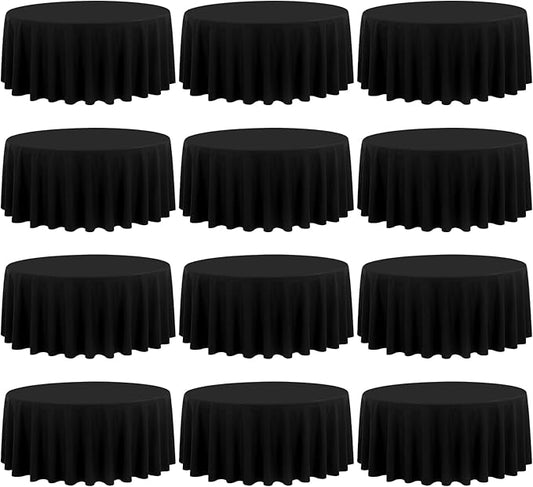 fani 12 Pack 90 Inch Round Tablecloth, Black Polyester Fabric Table Cloth for Round Table, Washable Table Cover for Wedding Party Dining Table Buffet Banquet Restaurant and Camping