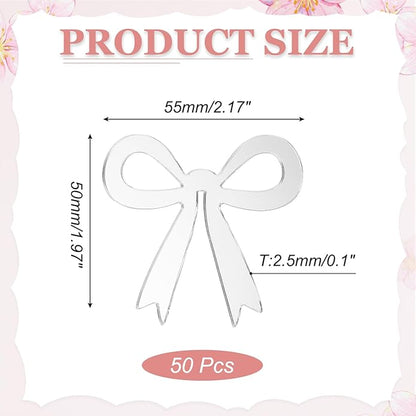 PATIKIL 50 Pcs Bow Drink Tags, Acrylic Wine Glass Charms Reusable Drink Markers for Party Wedding Birthday and Events Accessories, Mirror Silver