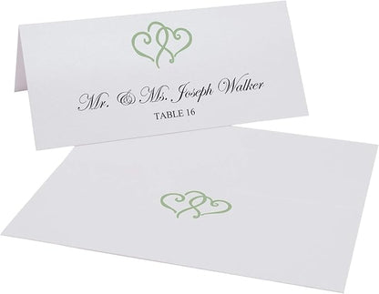 Linked Hearts Printable Place Cards, Sage (Choose Color), Set of 60 (10 Sheets), Laser & Inkjet Printers - Wedding, Party, Dinner, and Special Events - Made in the USA