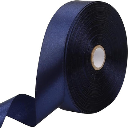 Deep Blue Solid Satin Ribbon 1 Inch 50 Yards Solid Polyester Fabric Ribbon for Gift Wrapping Wedding Christmas Baby Shower Birthday Party Decoration Handmade Immortal Flower Craft