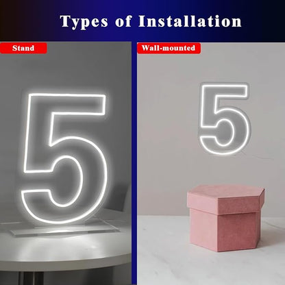 Number 5 Neon Sign for Birthday, 16.54" Cool White USB Battery Powered Led Neon Sign for Party Wedding Anniversary Decor Light Sign (Number 5)