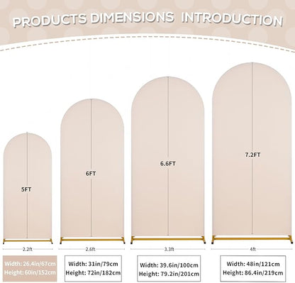 SoarDream Arch Backdrop Cover Beige Spandex Fitted 5FT Wedding Arch Covers Balloon Round Top Chiara Arch Backdrop Fabric for Bridal Shower Wedding Birthday Party Stage Decoations