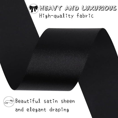 Black Solid Satin Ribbon 1-1/2 Inch 25 Yards Solid Polyester Fabric Ribbon for Gift Wrapping Wedding Christmas Baby Shower Birthday Party Decoration Handmade Immortal Flower Craft