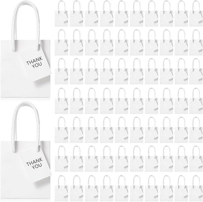 Sherr 100 Pack Mini Gift Bags Bulk, 4 x 2.75 x 4.5 Inches Paper Bags with Tags, Extra Small Paper Gift Boxes with Handles for Birthday, Party Favors, Weddings, Small Business(White)