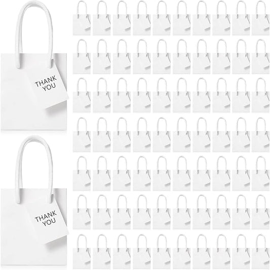 Sherr 100 Pack Mini Gift Bags Bulk, 4 x 2.75 x 4.5 Inches Paper Bags with Tags, Extra Small Paper Gift Boxes with Handles for Birthday, Party Favors, Weddings, Small Business(White)