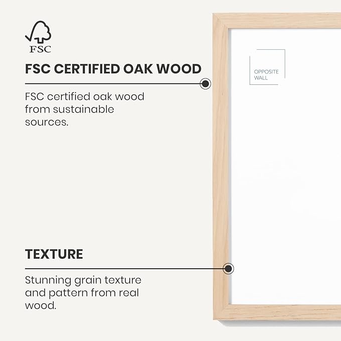 Opposite Wall - 16x16 in - Natural Solid Oak Wood Picture Frame - Lightweight, Versatile & Shatterproof - Wall Hanging Poster or Photo Frame - Wall Decor for Office, Gallery & Home