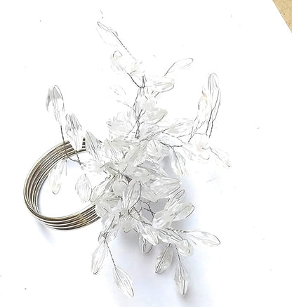 Napkin Rings Set of 6 for Dining Table Decoration Parties Everyday Metal Napkin Holder Leaf White (Pack of 6)