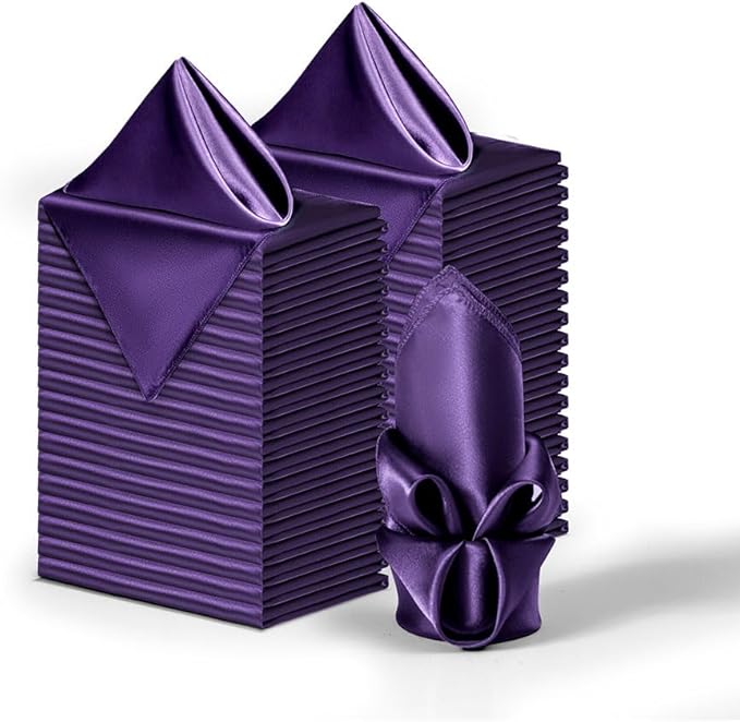 36 Pack Square Satin Dinner Napkins, 16x16 Inches Silky Soft Smooth Table Cloth Napkins for Restaurant Weddings Banquet Party Decoration, Purple