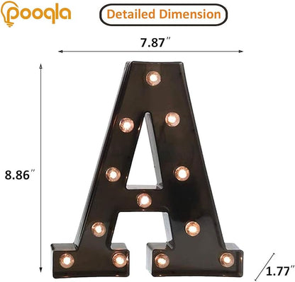 Pooqla Light Up LED Letter Marquee Sign - Alphabet Marquee Letters with Lights for Wedding Birthday Party Christmas Night Light Lamp Home Bar Decoration A, Black