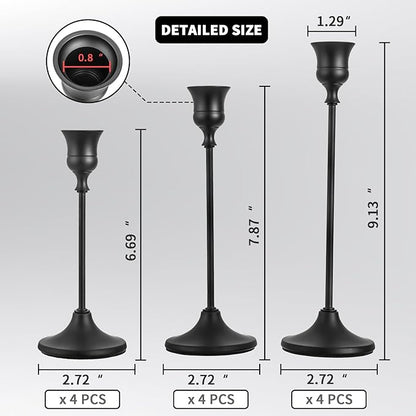 CHILL RECIPE Black Candlestick Holder Tall Taper Candle Holder for Home Decor Table Centerpiece Party Festival Decorations Halloween Decoration (4 Set 12Pcs)
