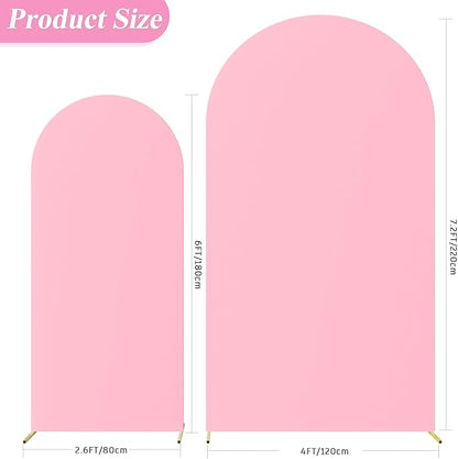 Fomcet Set of 2 Wedding Arch Covers 6FT, 7.2FT Pink Arch Backdrop Cover 2-Sided Fitted Round Top Spandex Fabric for Birthday Party Baby Shower Wedding Arch Stand Decoration