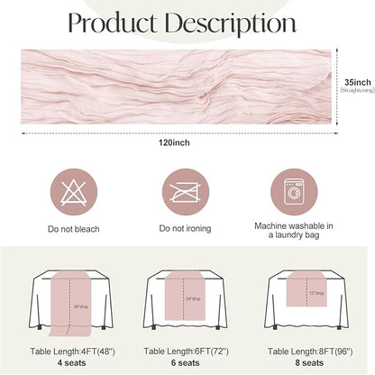 2 Pcs Dusty Pink Cheesecloth Table Runner - 120 inch 10FT Boho Rustic Gauze Cheese Cloth Table Runner Decor for Spring Summer Party Wedding Birthday Baby Bridal Shower Home