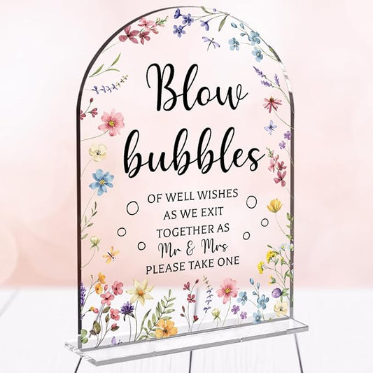 Wedding Sign Decor, Arch Acrylic 5x7 Inch, Blou Bubbles Sign Wedding Sign for Reception & Event, Bridal Shower Decorations, Wedding Table Sign Accessories for Anniversary And Party (Flower)