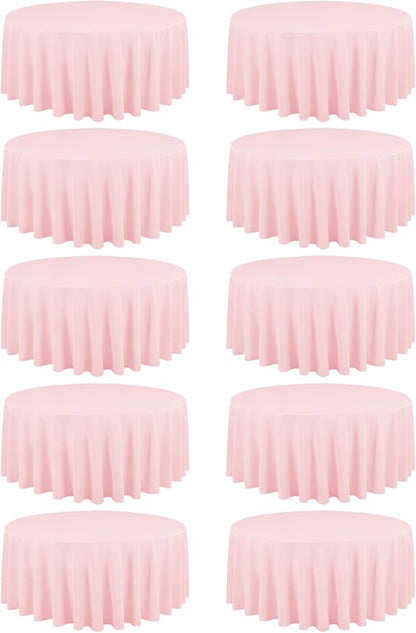 10 Pack Pink Round Tablecloths - 90 Inch, Polyester Table Cover, Stain and Wrinkle Resistant Washable Fabric, Perfect for Wedding Banquet Parties