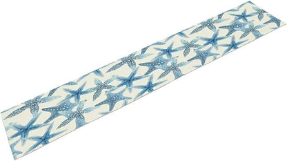 Starfish Plaid Table Flag Green Plaid and Marine Life Starfish Kitchen Table Flag Suitable for Birthday Party Restaurant Decoration Outdoor Picnic 13 * 70 Inch