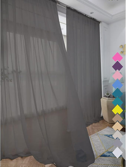 Window Dark Grey Sheer Curtains 60 Inches Width 130 Inches Long 2 Panels Sheer Curtain Clear Curtains Basic Rod Pocket Panel for Home Living Room Bedroom Kids Room Yard Patio Parlor Sliding