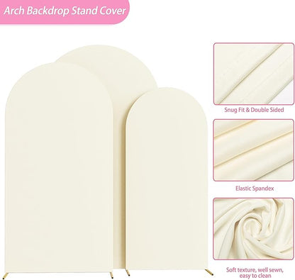 Fomcet Set of 3 Wedding Arch Covers 6FT, 6.6FT, 7.2FT Ivory 2-Sided Round Top Spandex Arch Backdrop Cover Fitted Fabric for Birthday Party Baby Shower Wedding Arch Stand Decoration