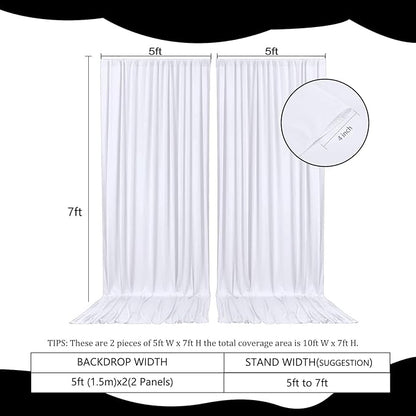 2 Panels White Backdrop Curtain, 10 x 7 Feet Background Curtains for Parties, Weddings, Baby Showers, Bachelorette Halloween, Christmas Birthday Party Photoshoot Backdrop Curtains Decorations