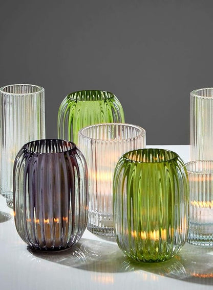 Serene Spaces Living Green Optical Glass Votive Holder, Perfect for Weddings and Home Décor, Measures 5" Tall and 3.5" Diameter, Set of 12