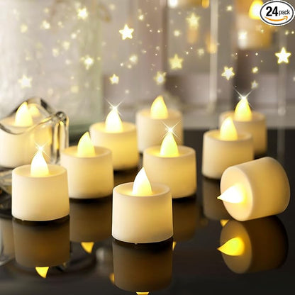Amagic 24 Pack LED Tea Lights, Flameless Votive Candles, Lasting Electric Fake Small Candles, Battery Operated Tealights Candles for Halloween, Christmas, Home Decor, Wedding, Party, Festival(Ivory)