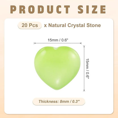 PATIKIL 20 Pcs Natural Heart Shaped Crystal Stone, 0.6 Inch Mini Polished Love Gemstone Crystal, Pocket Rock Engraved Worry Stones for Women Gifts Meditation, Light Green