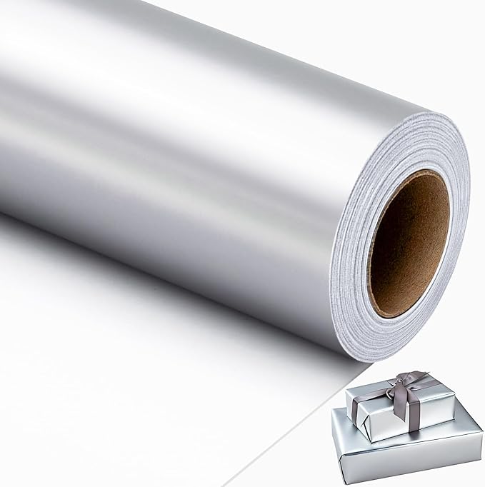 Garbendy Silver Wrapping Paper - Solid Color Metallic Sparkle Paper Perfect for Birthday, Wedding, Baby Shower, Party - 17 Inch X 33 Feet