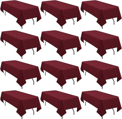 12 Pack 60 x 126 Inch Rectangle Tablecloth Burgundy Polyester Tablecloth for 8 Ft Rectangle Tables, Washable Fabric Table Cloth for Wedding Dining Table Buffet Parties Camping