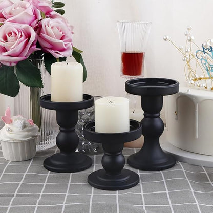 6-Piece Set of Black Glass Candlestick, Crystal Candlestick Holder Holder and Conical Candle, Christmas Candle Holder Decoration, Family Living Room Wedding Candle Holder (black2sets)