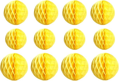 12pcs Honeycomb Balls Decorations - 4'' 8'' 10'' Yellow Honeycomb Flower Pom Poms for Baby Shower, Birthday, Wedding, Nursery Wall Decor