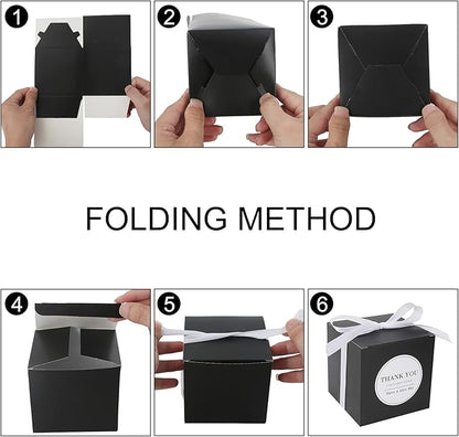 COTOPHER Small Gift Boxes 100 Pack 4x4x4 inches Black Gift Boxes with Lids for Gifts, Crafting, Wedding Party Favor, Cupcake Boxes, Candy, Bridesmaids Proposal Box with Ribbons and Stickers (Black,
