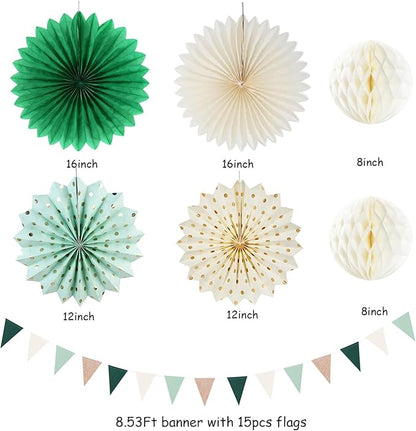 Olive-Sage Green Champagne-Gold Pink Party-Decorations - 20pcs Rustic Wedding Paper Lanterns Fans,Tissue Pom Poms,Honeycomb Balls,Bunting,Boho Bachelorette Neutral Baby Shower Decor Burgleda