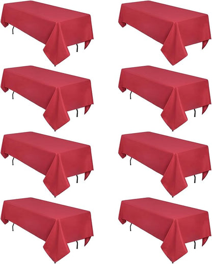 CozRhythm 8 Pack Red Tablecloth 60 x 126 Inch Rectangular Tablecloths for 8 Foot Rectangle Tables, Wrinkle Resistant Red Table Cloth Washable Polyester Fabric Table Covers for Buffet Wedding Party