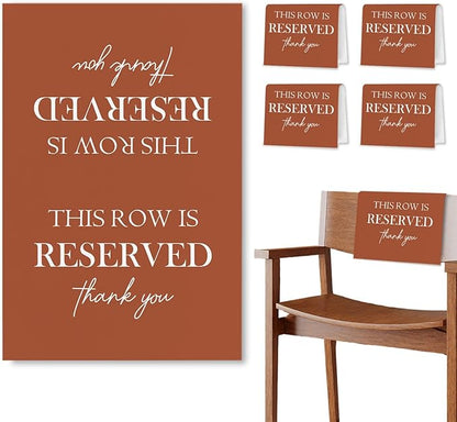 Reserved Seating Chair Signs, This Row Is Reserved Pew Cloths Seating Placeholder for Church Pews, Fall Terracotta Wedding Decorations for Reception Parties Event (Burnt Orange, 4 PCS)
